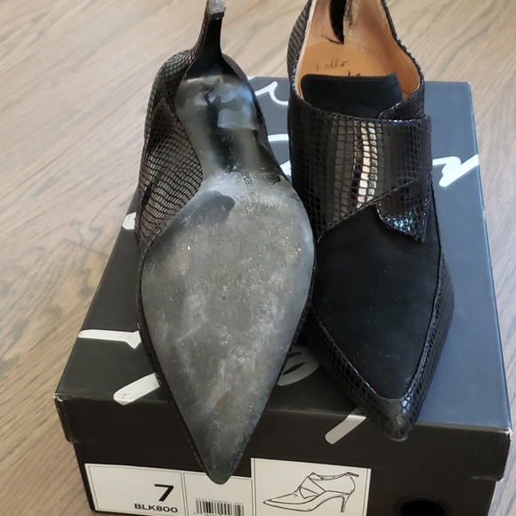 Black suede and embossed leather booties - Picture 4 of 5